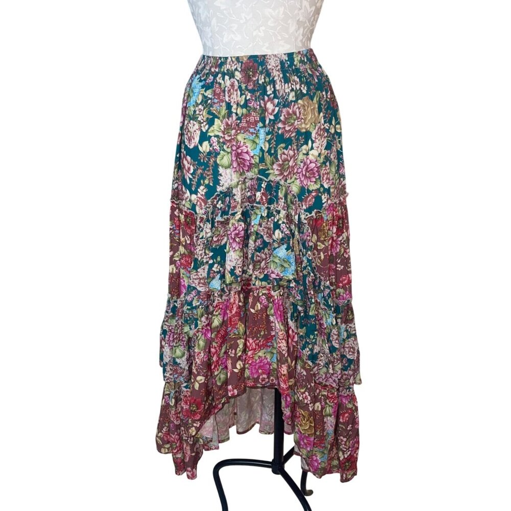 Talisman the Label Womens Ruffle High-Low Hem Maxi Skirt Size S Floral Sassy New